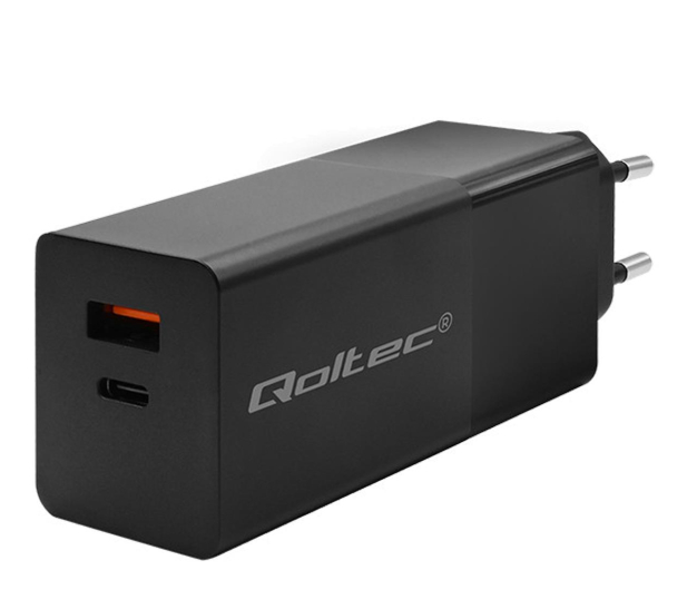 QOLTEC Ładowarka GaN Power Pro | 1xUSB-C | 1xUSB | 100W | 5-20V | 1.5-5A| PD | Czarna 52382 - 1213310 - zdjęcie 2